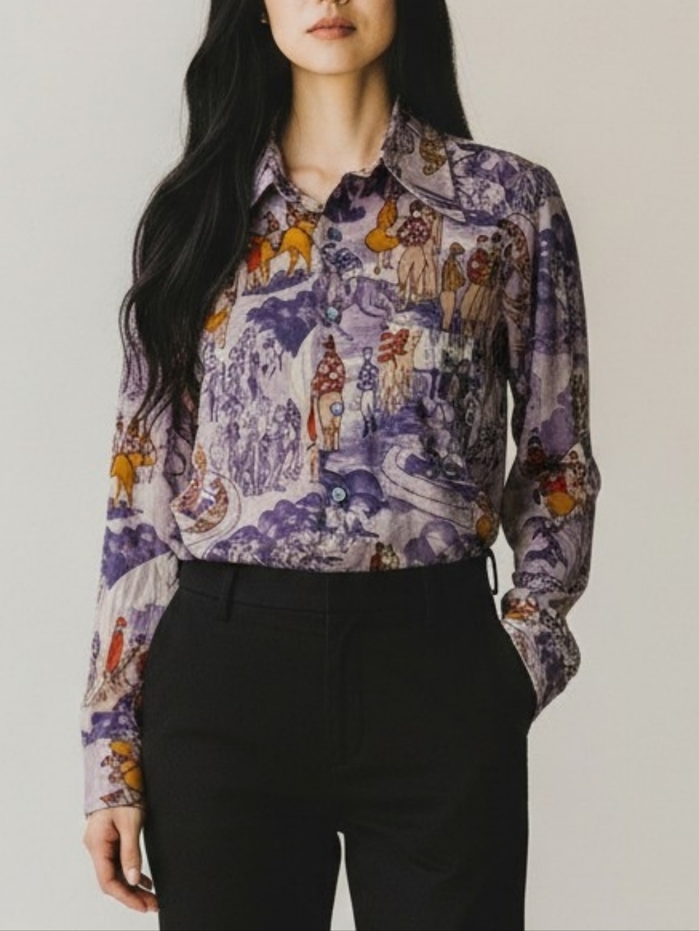 Vintage 70s Race Tracks Print! Bonds Knit Collection Button Up Shirt Top